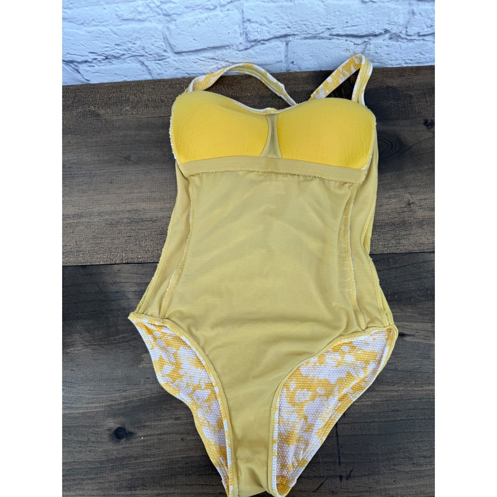 Nip Tuck Swim Yellow White Floral One Piece Swimsuit Ruched Tummy Control US 4 - Picture 7 of 8